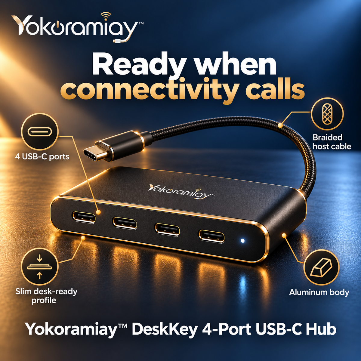 𝚈𝚘𝚔𝚘𝚛𝚊𝚖𝚒𝚊𝚢™ DeskKey 4-Port USB-C Hub